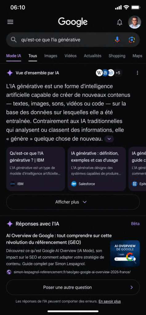 Mode IA de Google en France aujourd'hui